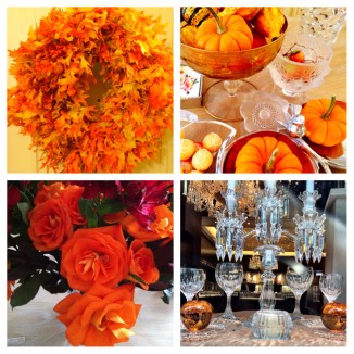 Bring the colors home Top right: autumn wreath Top left: coffee table decoration Bottom right: flower arrangement Bottom left: seasonal Baccarat table set-up