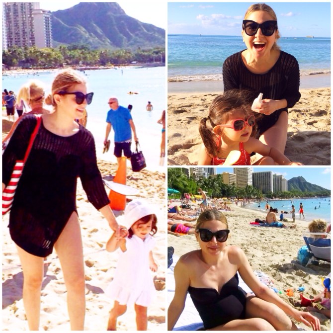 Crochet cover up by Sandro One piece swimsuit by Princesse tam.tam Sunglasses by illesteva