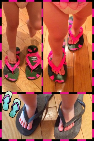 LO playing when no toys/nanny around…Flip flops saved my life!  just for few minutes My summer is not in the horizon yet!